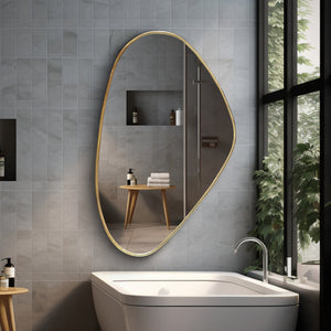 asymmetrical Wall Mirror - Brass Bathroom Mirror - Zayian