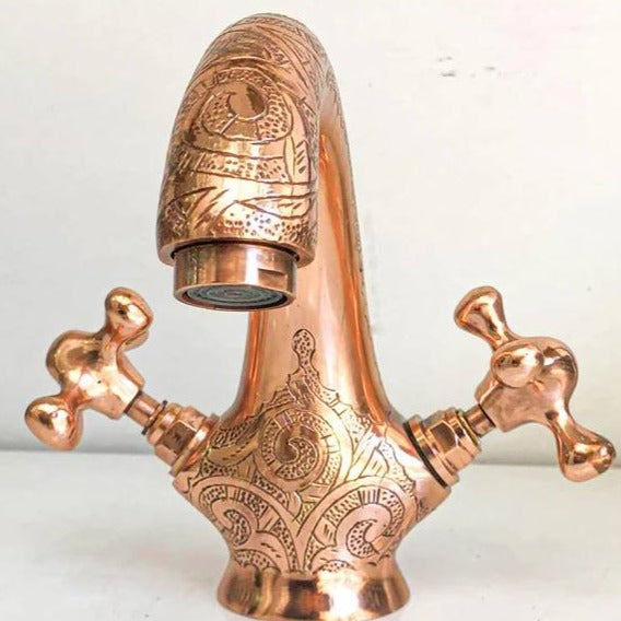 Whimsical Vessel Sink Faucet with Unique Copper Finish