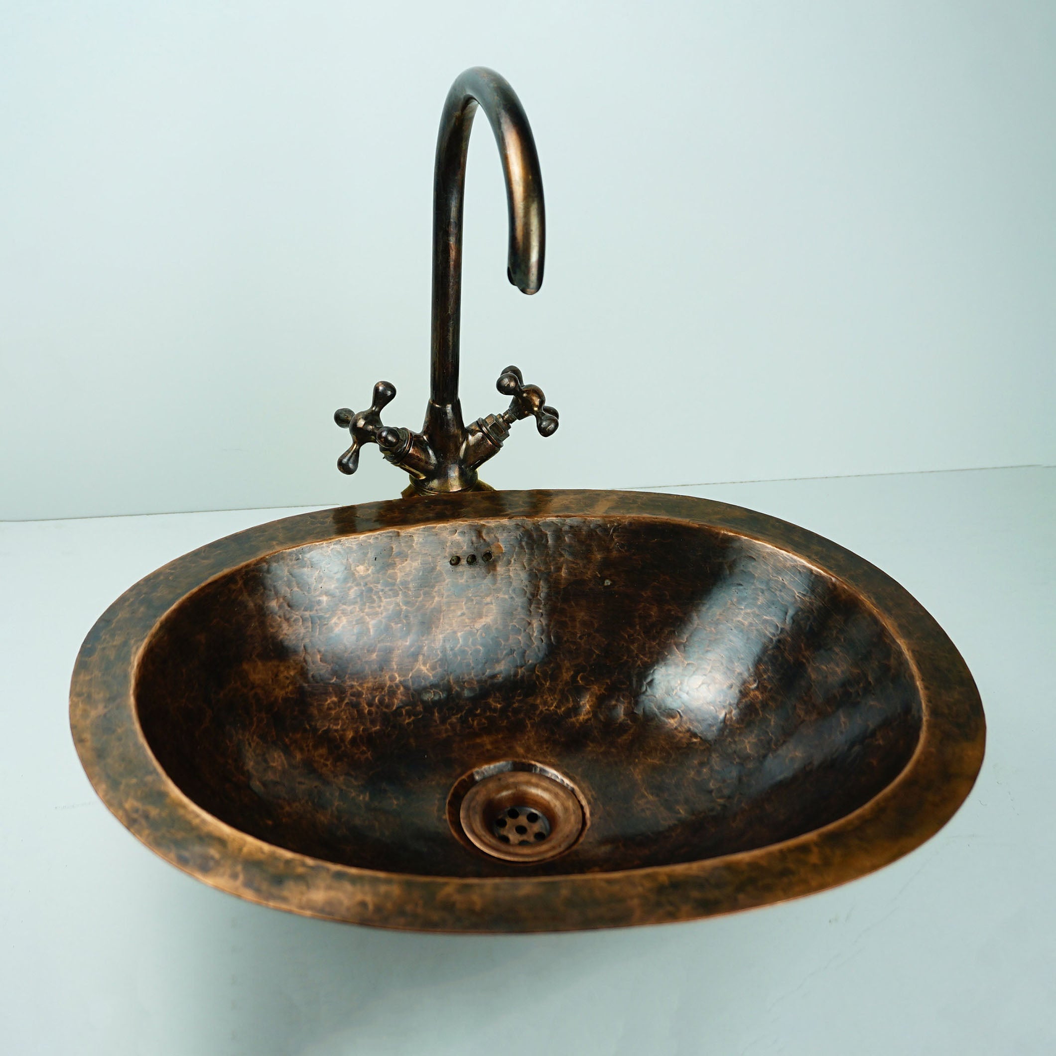 Oil Rubbed Bronze Bathroom Sink, Oval Vintage Handcrafted Drop in Sink - Zayian