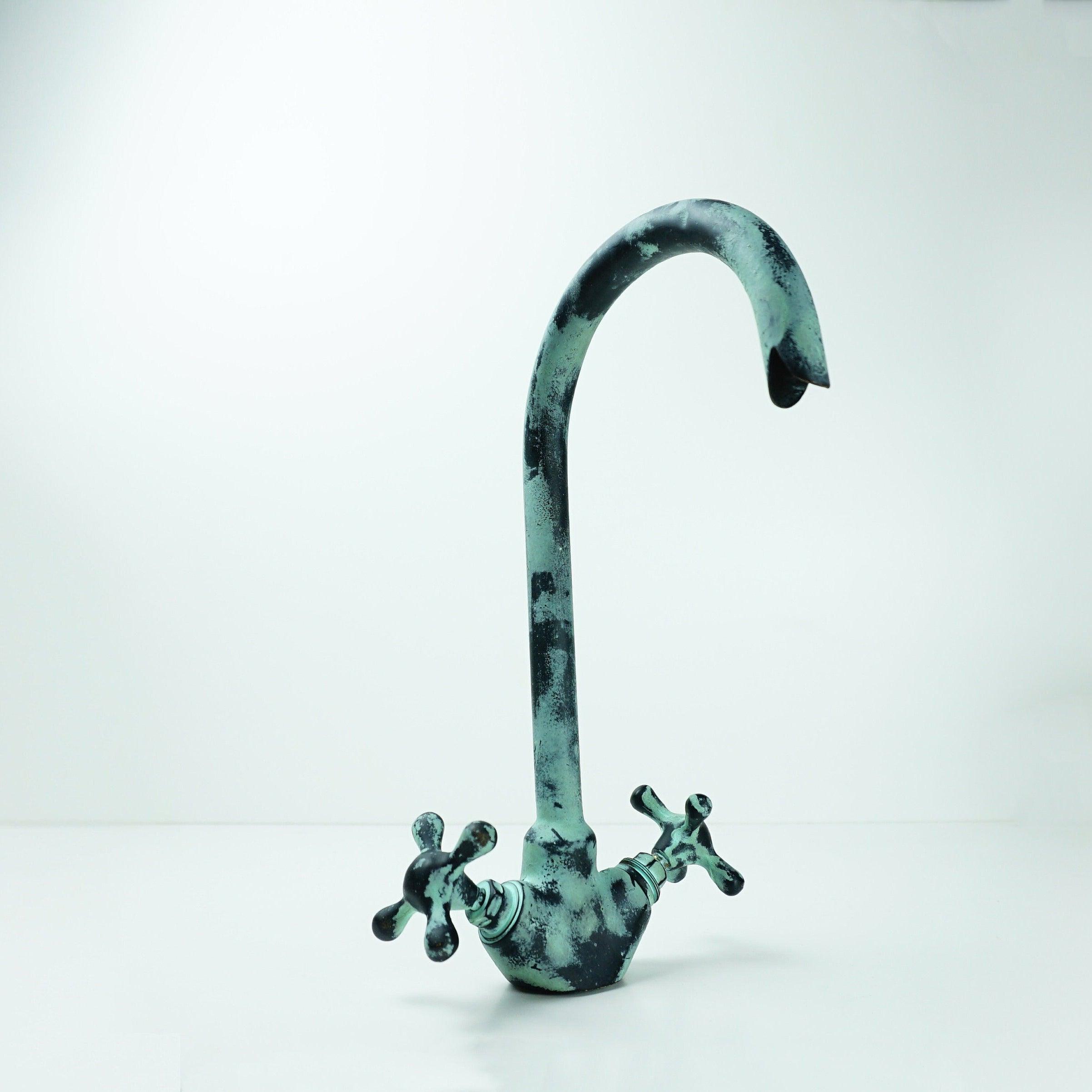 Oxidized Brass Gooseneck Bathroom Faucet with Luxurious Patina Zayian