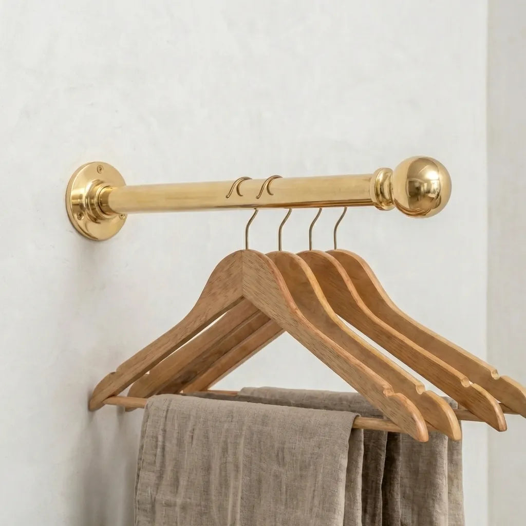 Unlacquered Brass Clothes Rail: Closet, Entryway and Boutique Design Guide