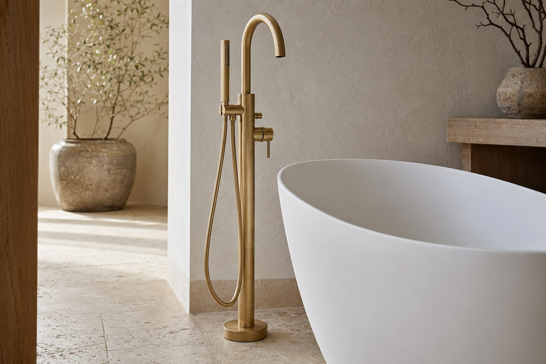Unlacquered Brass Freestanding Tub Filler: Floor Rough-In Guide