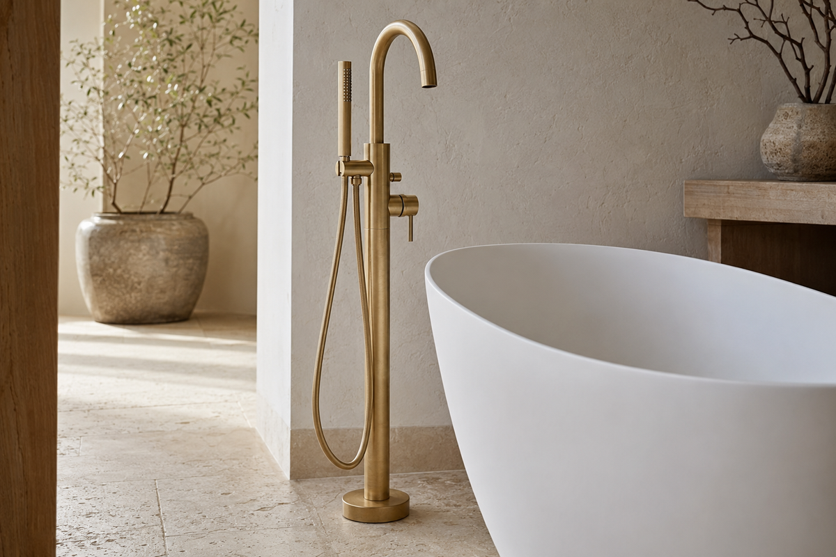 Unlacquered Brass Freestanding Tub Filler: Floor Rough-In Guide