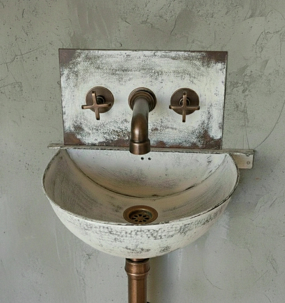 White patina copper bathroom sink