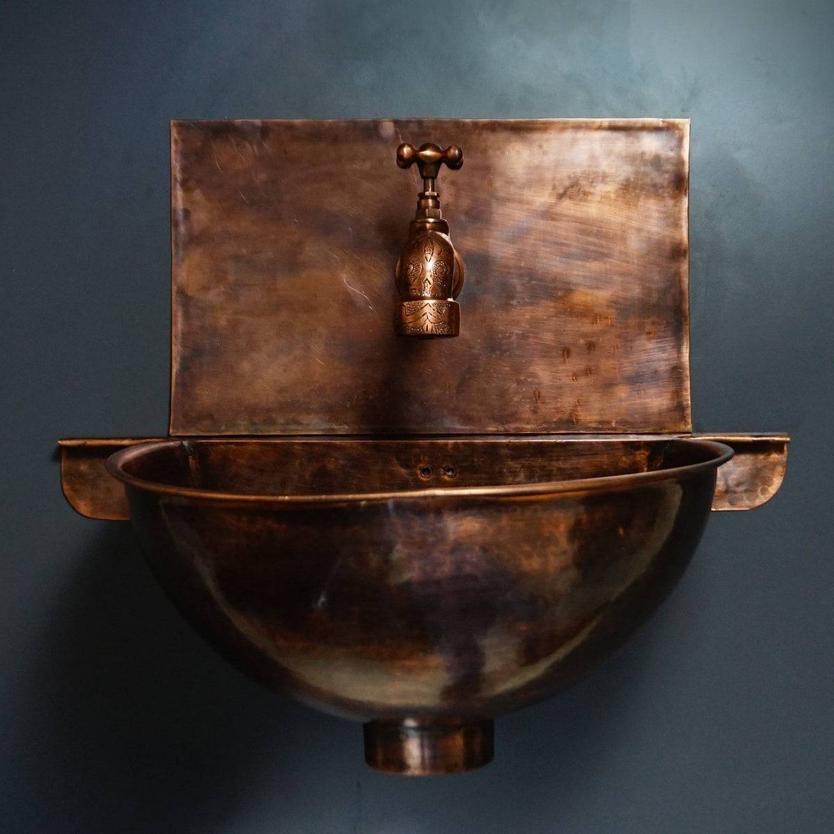 Rustic hammered copper wall-mount bathroom sink