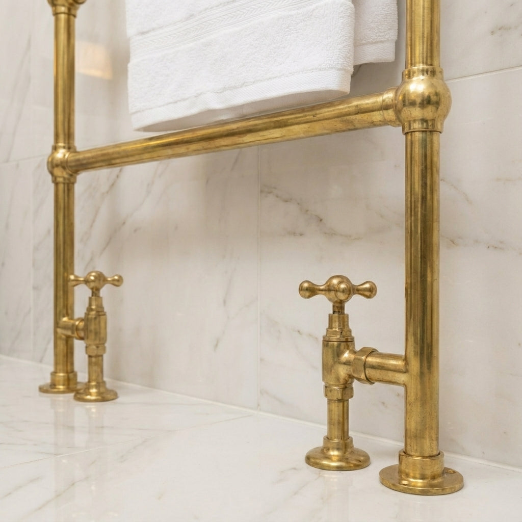 Unlacquered Brass Vertical Traditional Towel Rail Radiator - Zayian