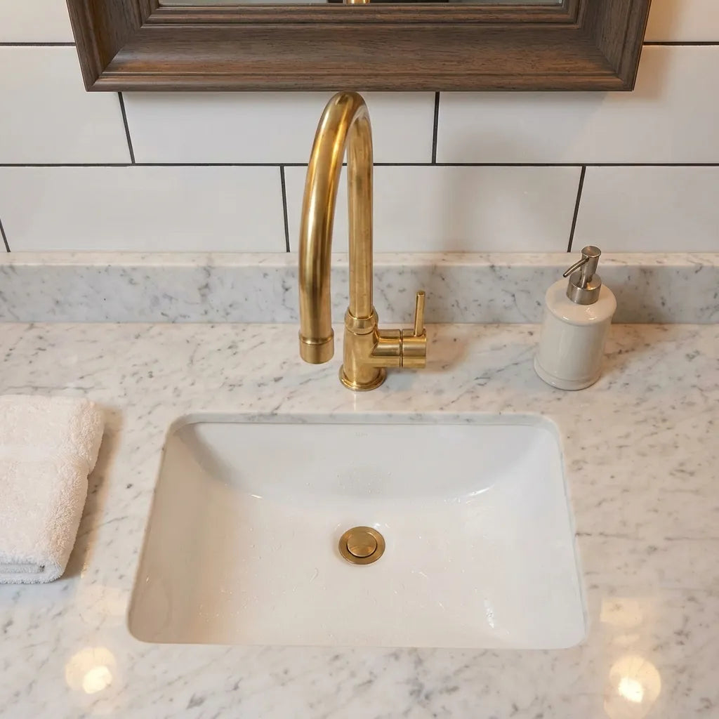 Unlacquered Brass Bathroom Faucet, Solid Brass Mixer Faucet, Single Handle Bar Brass FaucetUnlacquered Brass Single Handle Bathroom Faucet