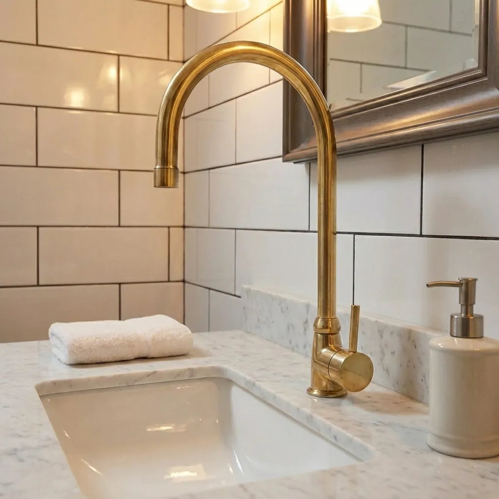 Unlacquered Brass Bathroom Faucet, Solid Brass Mixer Faucet, Single Handle Bar Brass FaucetUnlacquered Brass Single Handle Bathroom Faucet