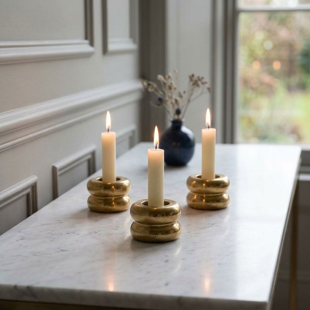 Solid Brass Double Bobbin Candle Holder