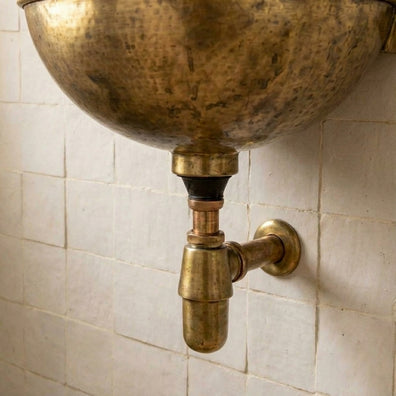 Vintage Brass Wall Mounted Sink with Unlacquered Brass FaucetVintage Brass Wall Mounted Sink with Unlacquered Brass Faucet 
