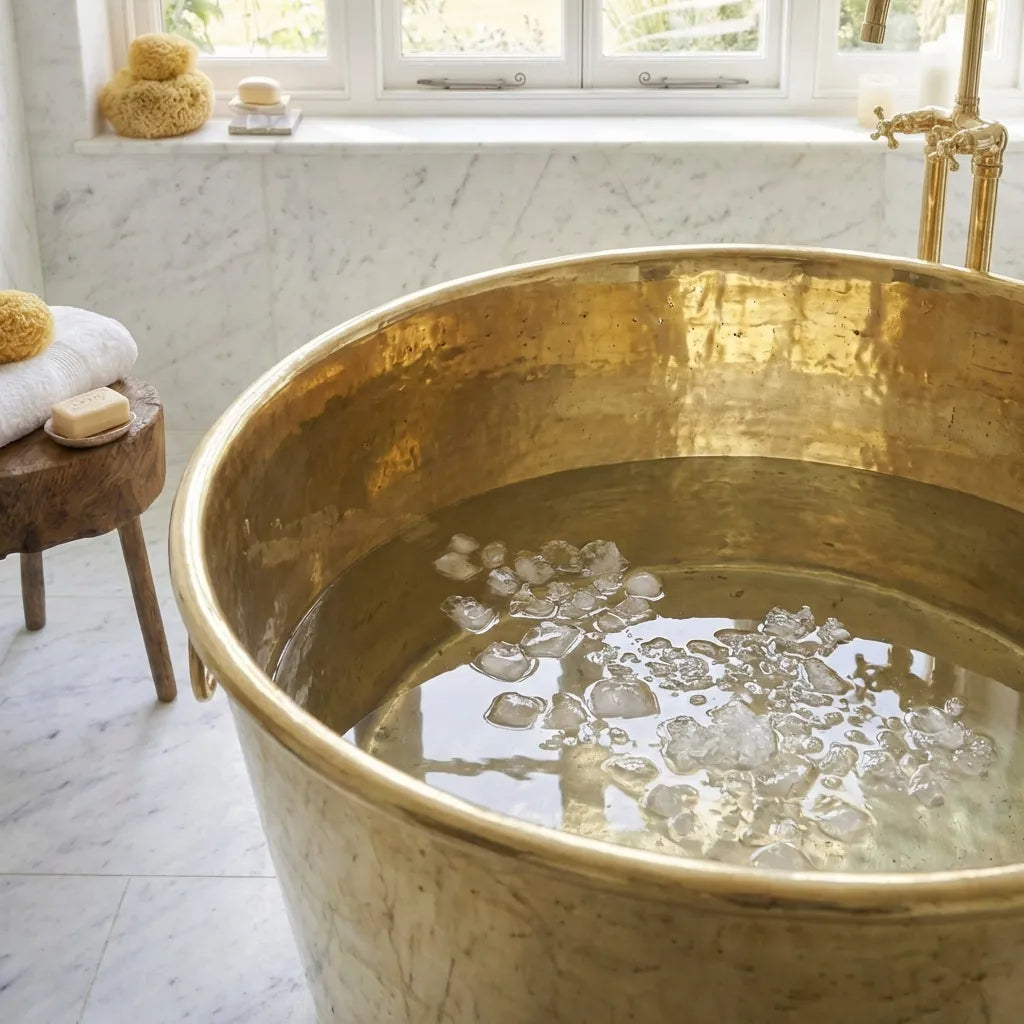 Handmade Solid Brass Ice Bath Tub – Luxury Hammered Cold Plunge