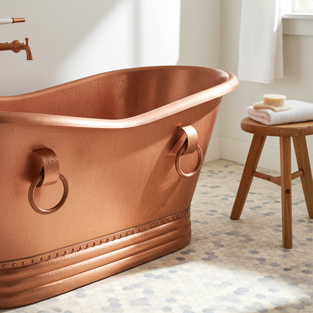 Hammered Copper Bathtub - Solid Hammered Copper Soaking Tub - Zayian