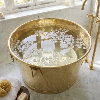 Handmade Solid Brass Ice Bath Tub - Luxury Hammered Cold PlungeLuxury Handmade Brass Ice Bath Tub | Hammered Cold Plunge