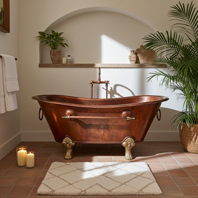 Clawfoot Copper Bathtub, Copper Soaking Tub With Patina FinishClawfoot Copper Bathtub, Copper Soaking Tub With Patina Finish