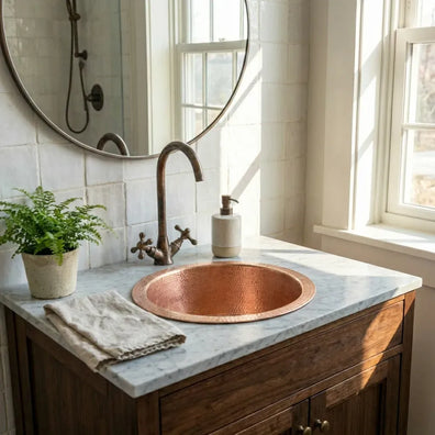 Hand Hammered Antique Copper Bar Sink 14" Hand Hammered 14" Antique Copper Bar Sink with Choice of Drain Receptacle 