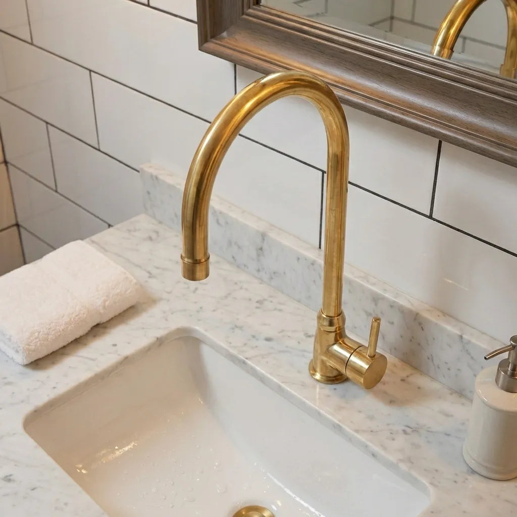 Unlacquered Brass Bathroom Faucet, Solid Brass Mixer Faucet, Single Handle Bar Brass FaucetUnlacquered Brass Single Handle Bathroom Faucet