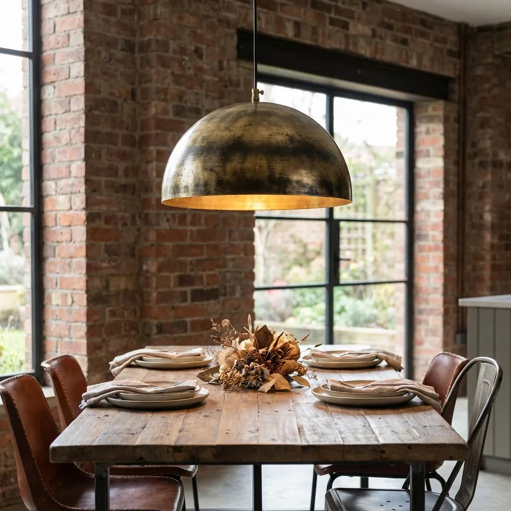 Vintage Industrial Ceiling Lamp, Antique Aged Brass Hanging Light Fixture for Kitchen Island & Dining RoomVintage Industrial Ceiling Lamp - Aged Brass Hanging Light Fixture