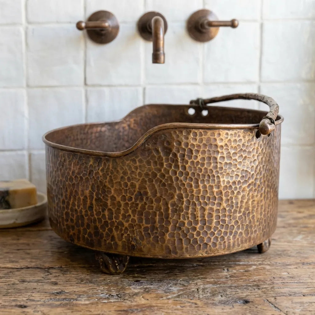Rustic Brass Vessel Sink – Hand Hammered Round Aged Bathroom Basin