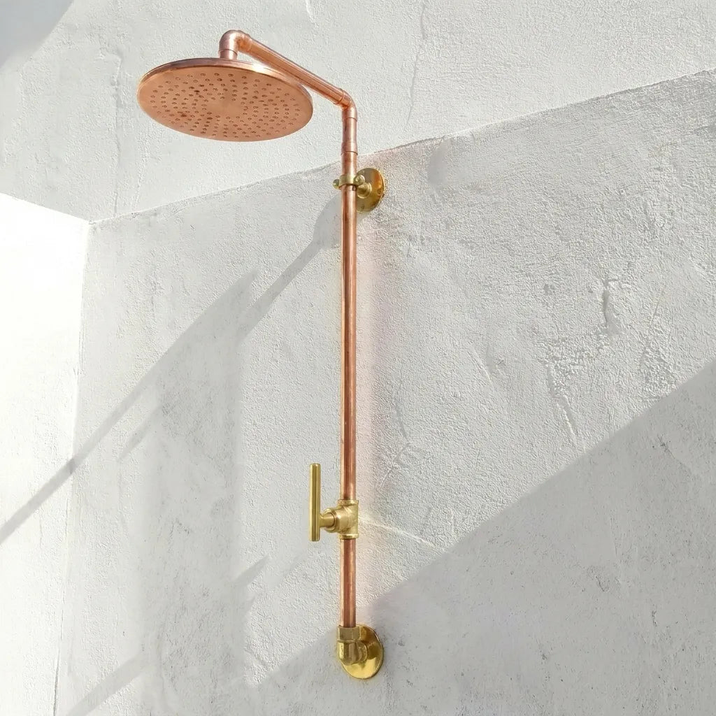 Outdoor Copper Rain Shower System with Single Handle - Wall Mounted Luxury Shower FixtureOutdoor Copper Rain Shower System with Single Handle - Wall Mounted Luxury Shower Fixture