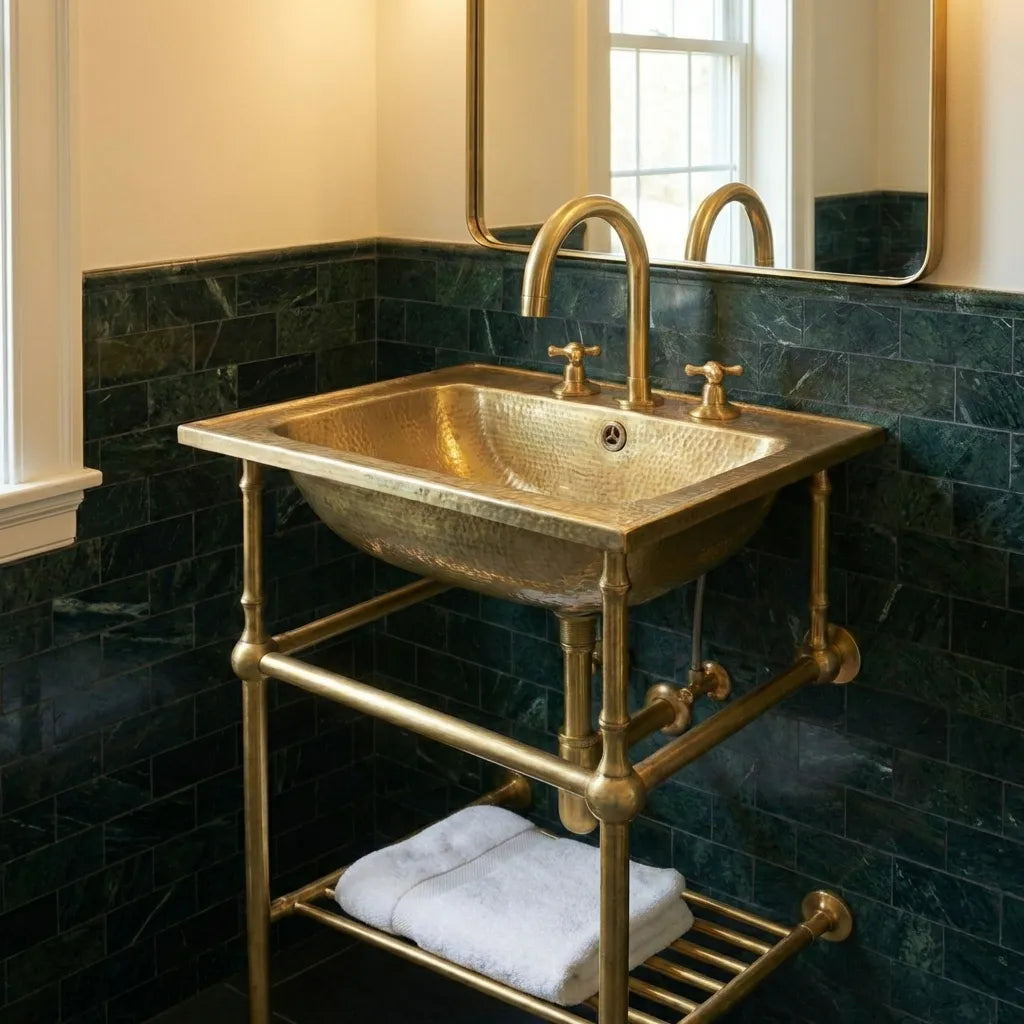 Hammered Brass Console Sink With Legs – Handmade Unlacquered Brass Bathroom Sink
