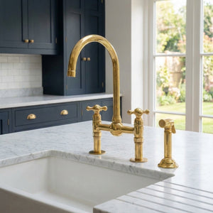 Luxury Unlacquered Brass Bridge Faucet Island Kitchen - Zayian