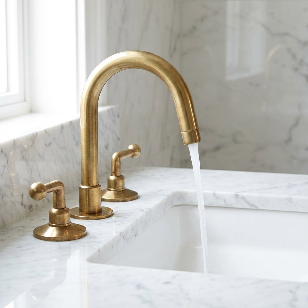 Unlacquered Brass 3 holes Faucet, Solid Brass Widespread Vanity Tap - Zayian