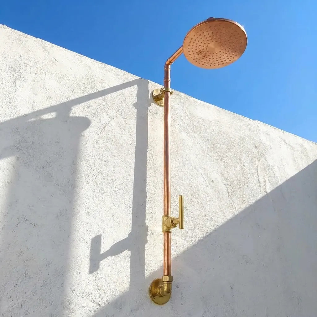 Outdoor Copper Rain Shower System with Single Handle - Wall Mounted Luxury Shower FixtureOutdoor Copper Rain Shower System with Single Handle - Wall Mounted Luxury Shower Fixture