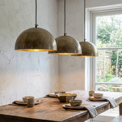 Unlacquered Brass Kitchen Island Pendant Light - Handcrafted Aged Brass Dome Ceiling FixtureUnlacquered Brass Kitchen Island Pendant Light - Handcrafted Lamp