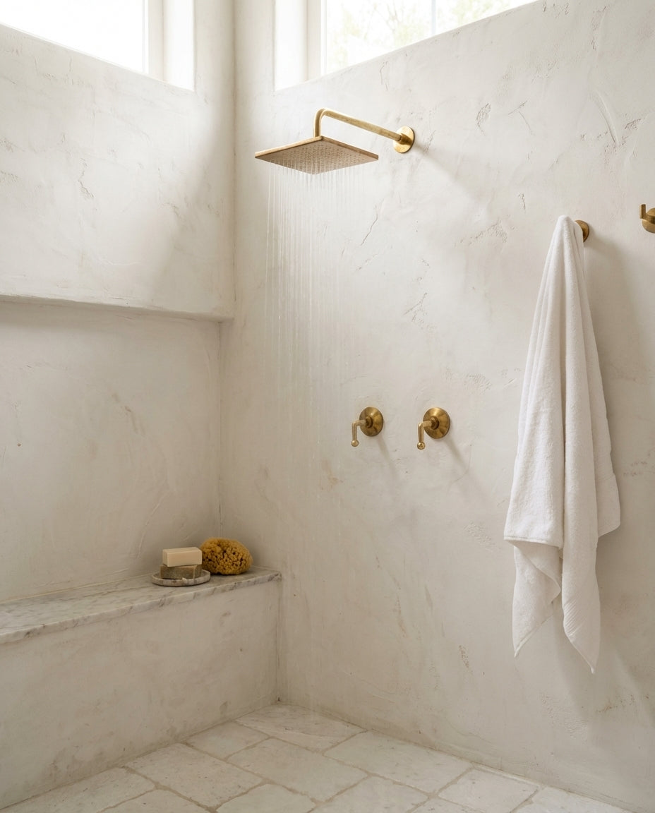 Unlacquered Brass Shower Set with Lever Handles & Rough-In Valve - Zayian