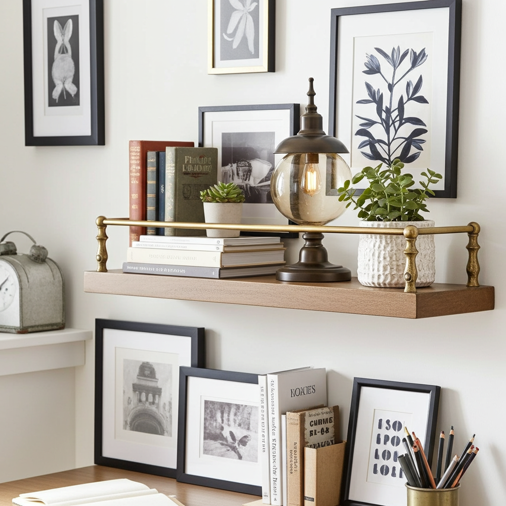 Hammered Brass Gallery Rail – Unlacquered Solid Brass Shelf Guard for Kitchen & Display - Zayian