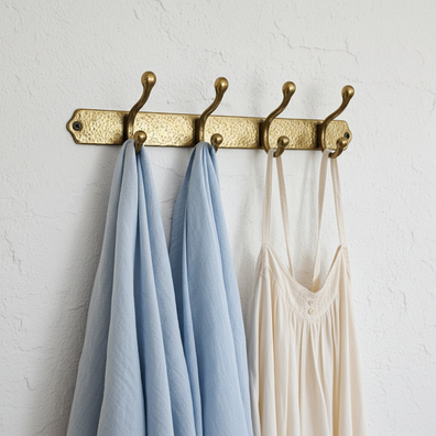 Hammered Solid Brass Wall Hooks - Handmade Unlacquered Coat RackHammered Solid Brass Wall Hooks - Handmade Unlacquered Coat Rack
