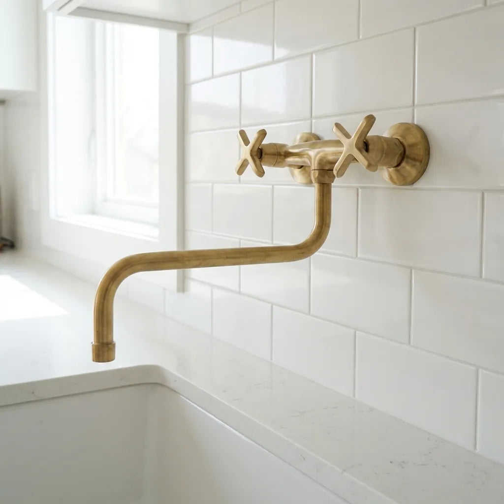 Unlacquered Brass Wall Mounted Kitchen Faucet