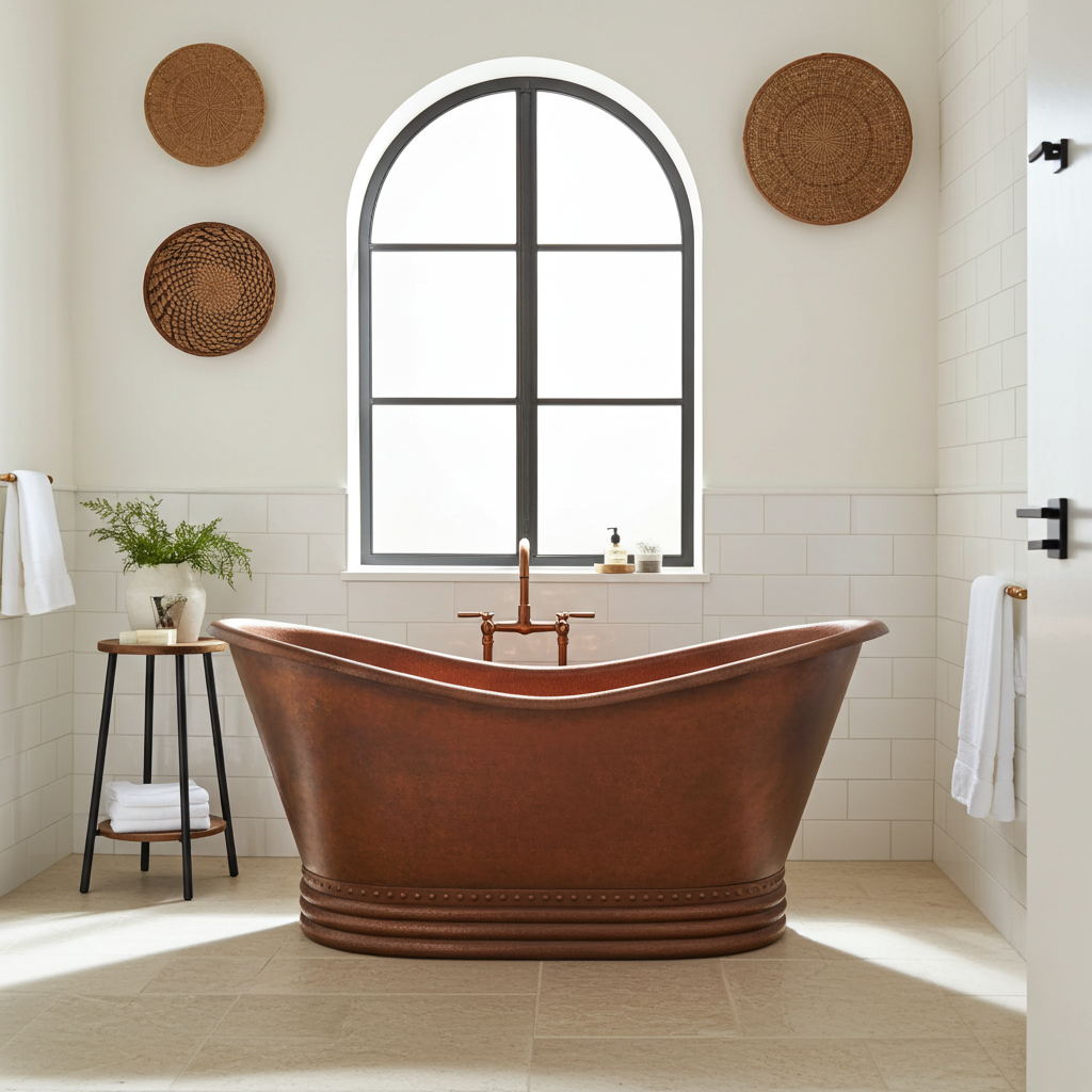 Solid Brown Copper Bathtub - Brown Copper Soaking Tub - Zayian