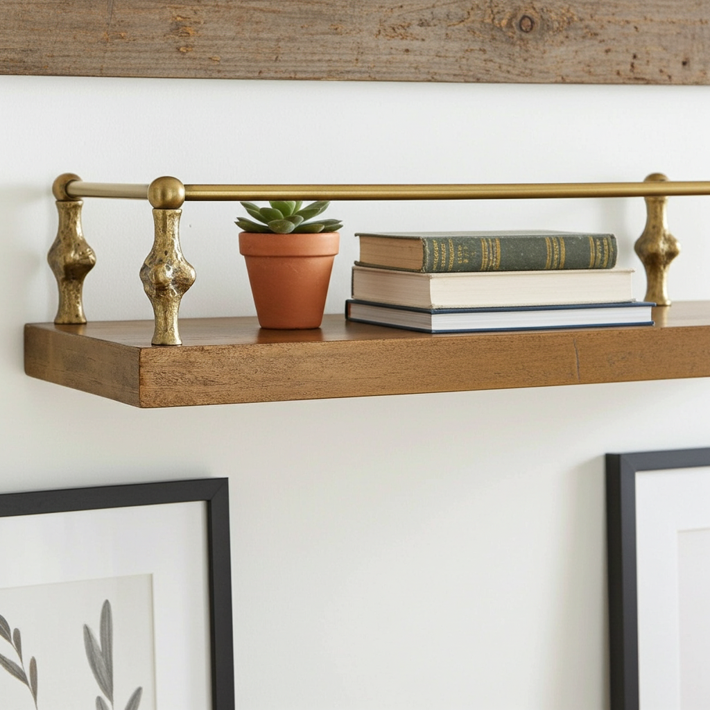Hammered Brass Gallery Rail – Unlacquered Solid Brass Shelf Bar for Cabinets & Open Shelving - Zayian