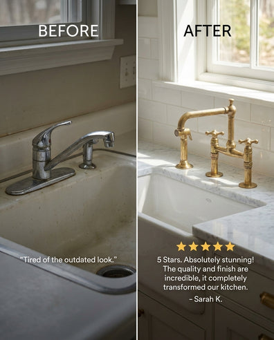 Old-World Unlacquered Brass Bridge Faucet With Traditional DesignOld-World Unlacquered Brass Bridge Kitchen Faucet | Traditional Tap