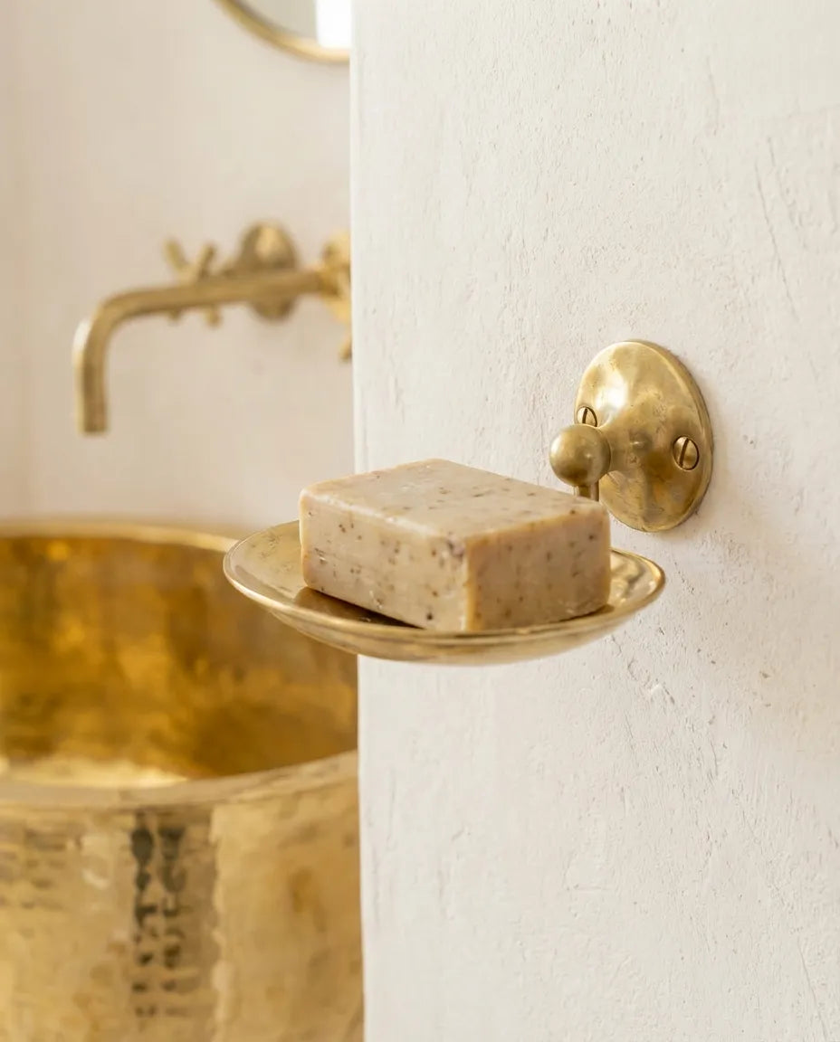 Handmade Unlacquered Brass Wall-Mounted Soap Dish – Vintage Solid Brass Bathroom Accessory