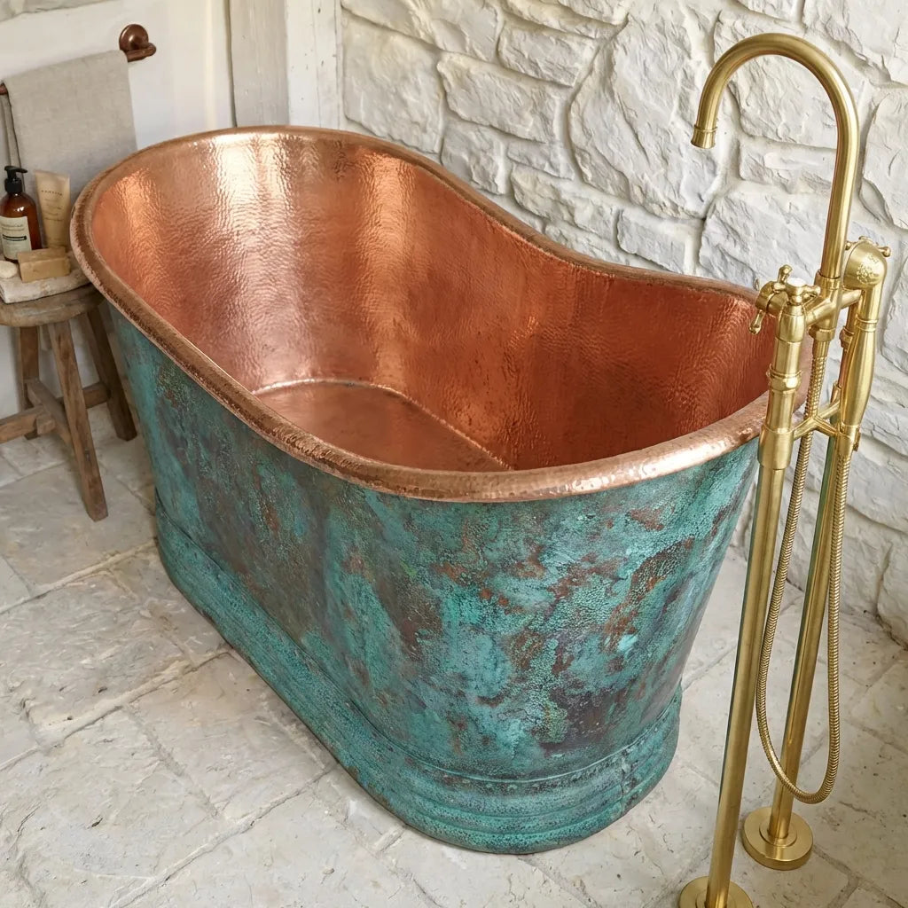 Handmade Verdigris Copper Clawfoot Bathtub – Luxury Freestanding Copper Soaking Tub