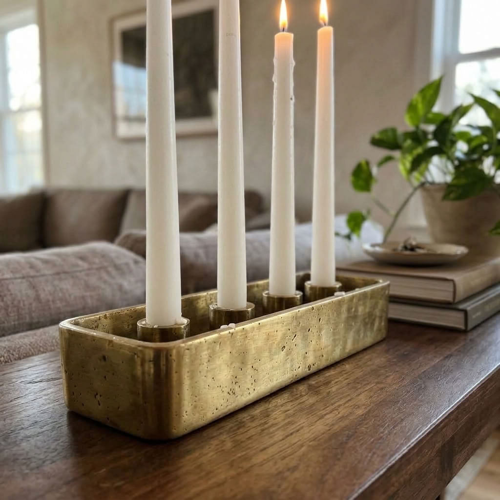 Solid Brass Trough Candle Centerpiece – 2, 3, 4 or 5 Candles