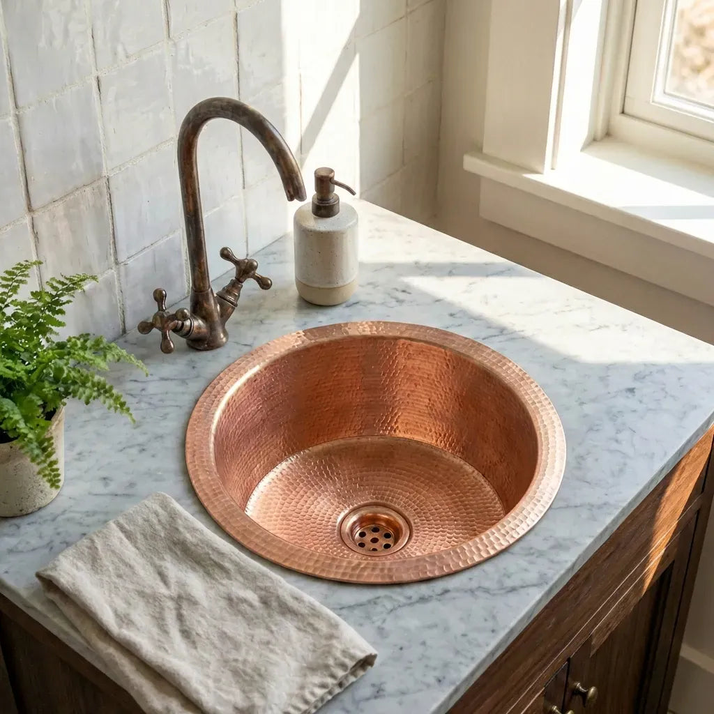 Hand Hammered Antique Copper Bar Sink 14"
