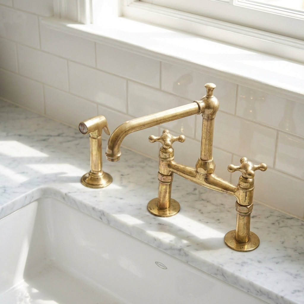 Old-World Unlacquered Brass Bridge Faucet With Traditional Design - Zayian