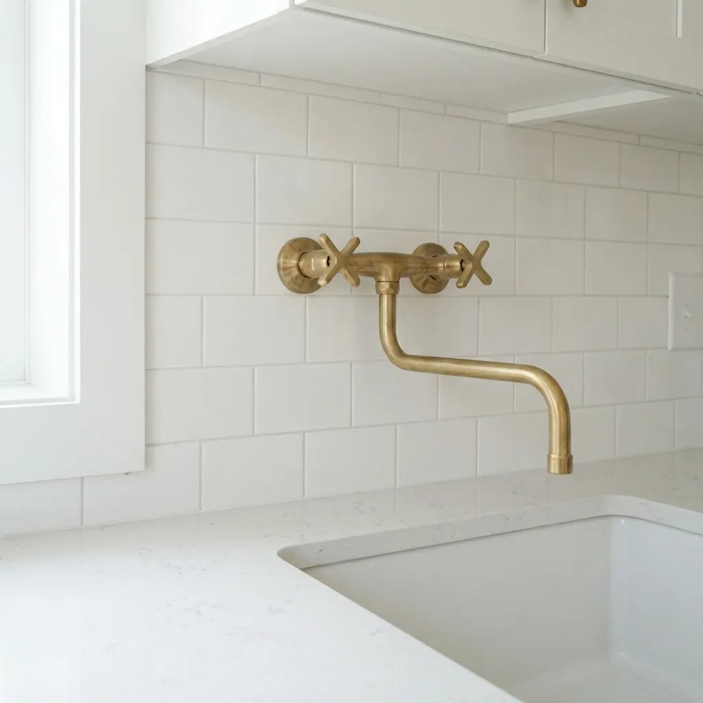 Unlacquered Brass Wall Mounted Kitchen Faucet