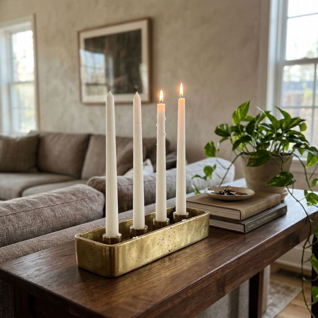 Solid Brass Trough Candle Centerpiece – 2, 3, 4 or 5 Candles