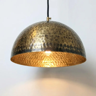 Handcrafted Hammered Brass Dome Pendant Light - Antique Aged Ceiling Lamp Kitchen IslandHandcrafted Hammered Brass Pendant Light - Antique Dome Ceiling Lamp for Kitchen Island & Dining Room