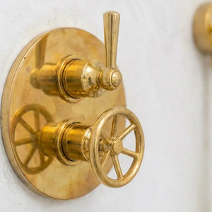 Unlacquered Brass Thermostatic Mixer Shower System -Rain Head with HandheldUnlacquered Brass Thermostatic Mixer Shower System - Rain Head with Handheld