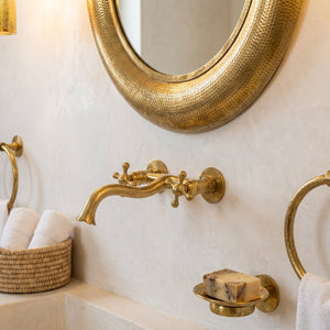 Unlacquered Brass Wall Faucet with Cross Handles - Handmade TapUnlacquered Brass Wall Faucet with Cross Handles | Zayian