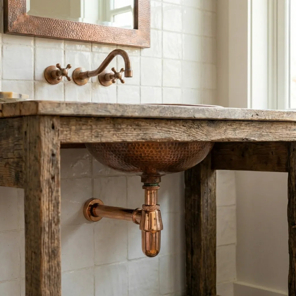 Aged Copper Vessel Sink – Hand Hammered Round Bathroom Vanity Basin