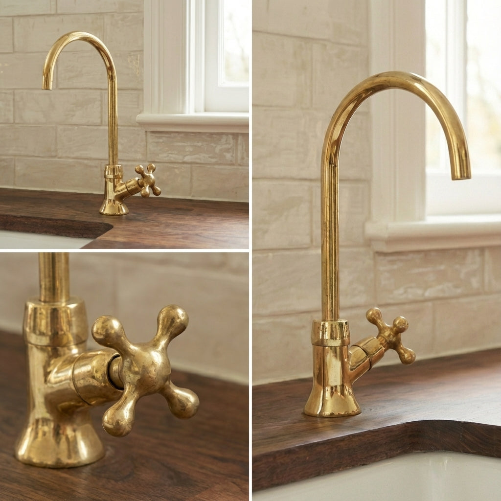 Unlacquered Brass Kitchen Water Dispenser – Solid Brass Drinking Tap - Zayian