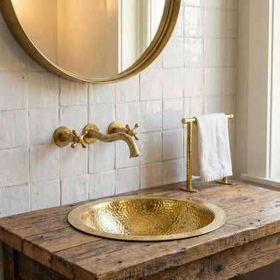Handcrafted Hammered Unlacquered Brass Bar Sink Drop InHandcrafted Hammered Unlacquered Brass Bar Sink Drop In