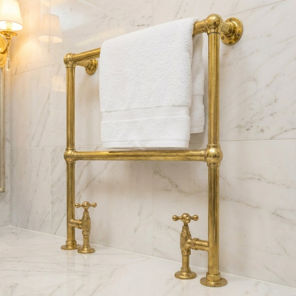Unlacquered Brass Vertical Traditional Towel Rail Radiator - Zayian