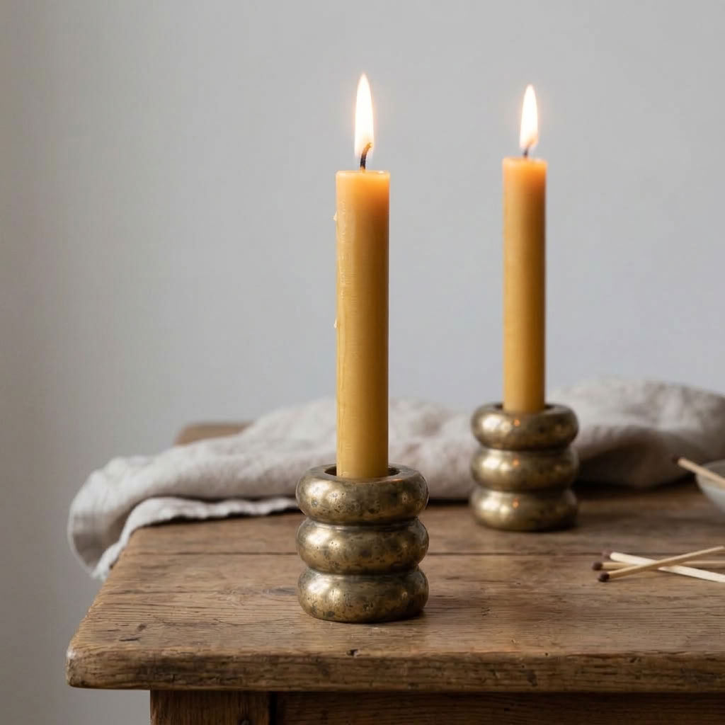 Solid Brass Triple Bobbin Taper Candle Holder